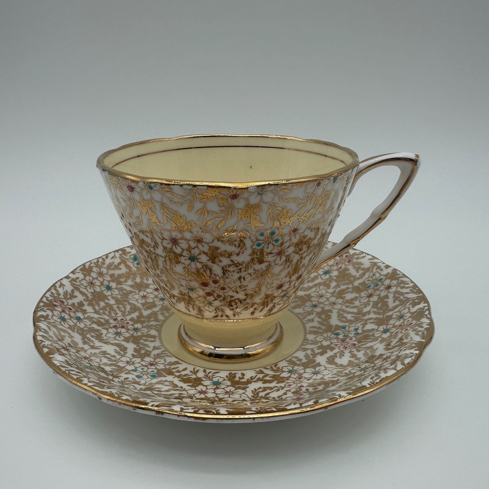 Royal Stafford Gold Chintz Teacup and Saucer Set Bone China Made in England